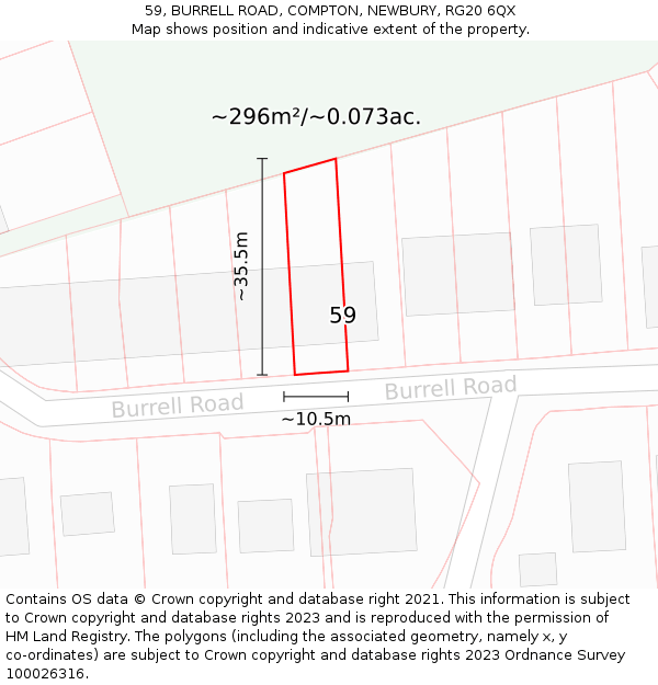 59, BURRELL ROAD, COMPTON, NEWBURY, RG20 6QX: Plot and title map