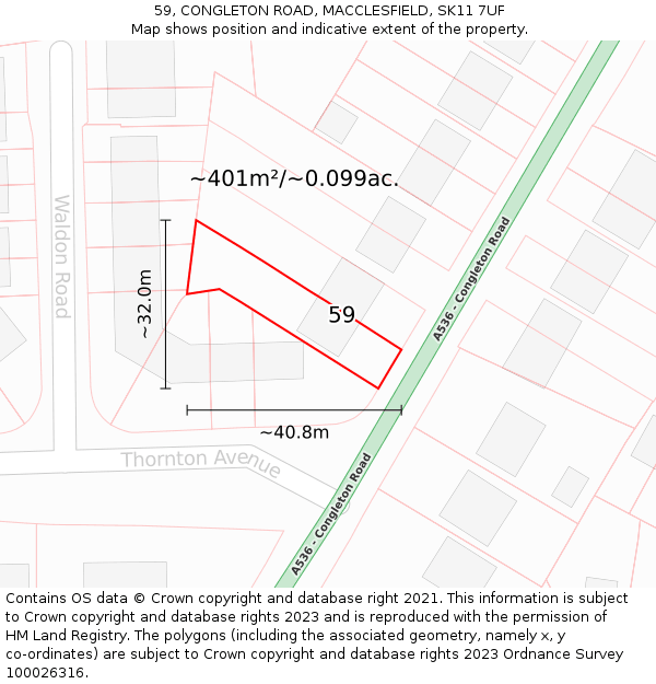 59, CONGLETON ROAD, MACCLESFIELD, SK11 7UF: Plot and title map