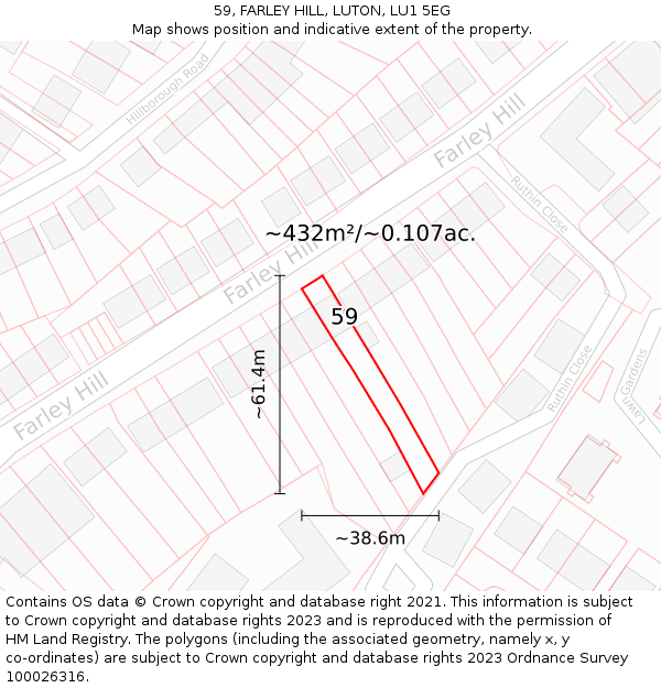 59, FARLEY HILL, LUTON, LU1 5EG: Plot and title map