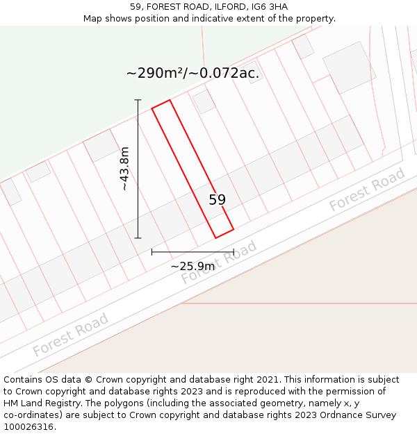 59, FOREST ROAD, ILFORD, IG6 3HA: Plot and title map