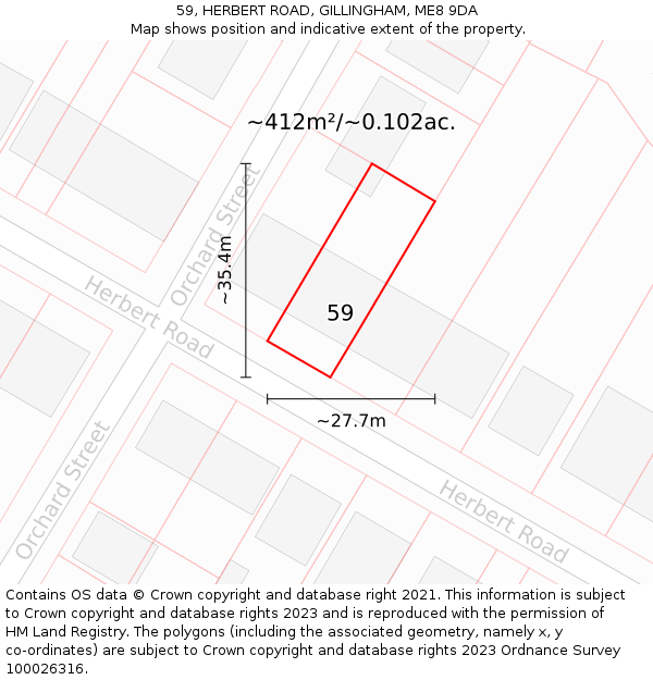 59, HERBERT ROAD, GILLINGHAM, ME8 9DA: Plot and title map