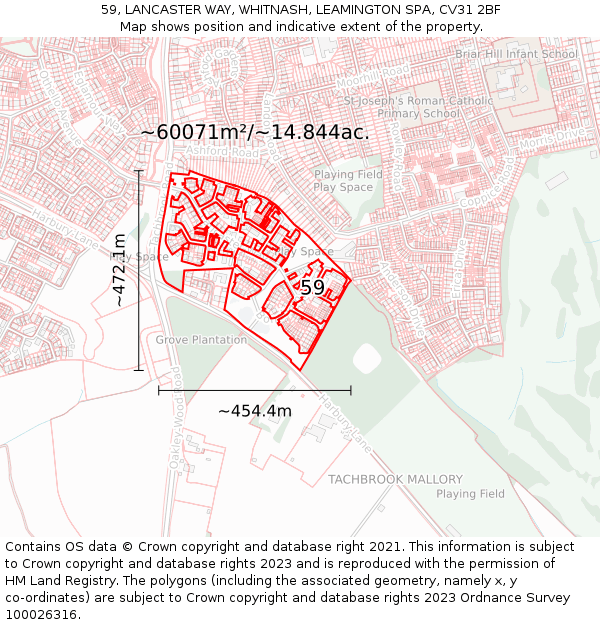 59, LANCASTER WAY, WHITNASH, LEAMINGTON SPA, CV31 2BF: Plot and title map