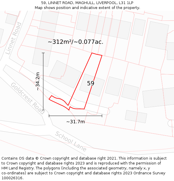 59, LINNET ROAD, MAGHULL, LIVERPOOL, L31 1LP: Plot and title map