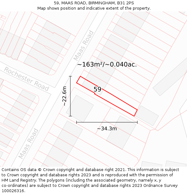 59, MAAS ROAD, BIRMINGHAM, B31 2PS: Plot and title map