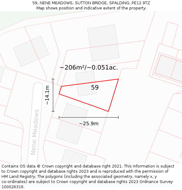 59, NENE MEADOWS, SUTTON BRIDGE, SPALDING, PE12 9TZ: Plot and title map