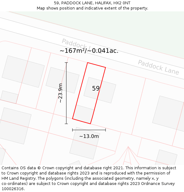 59, PADDOCK LANE, HALIFAX, HX2 0NT: Plot and title map