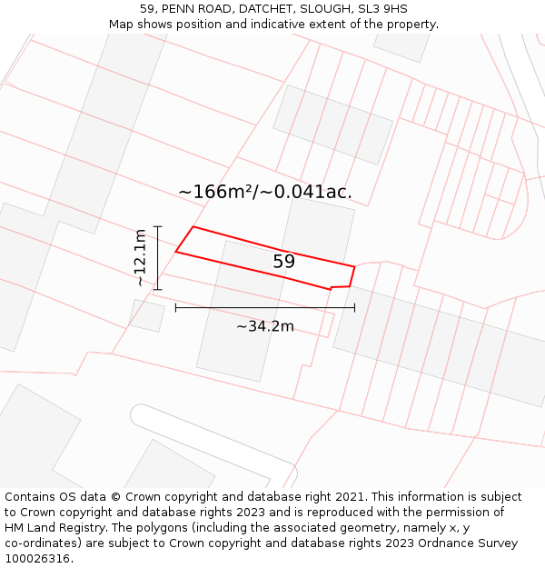 59, PENN ROAD, DATCHET, SLOUGH, SL3 9HS: Plot and title map