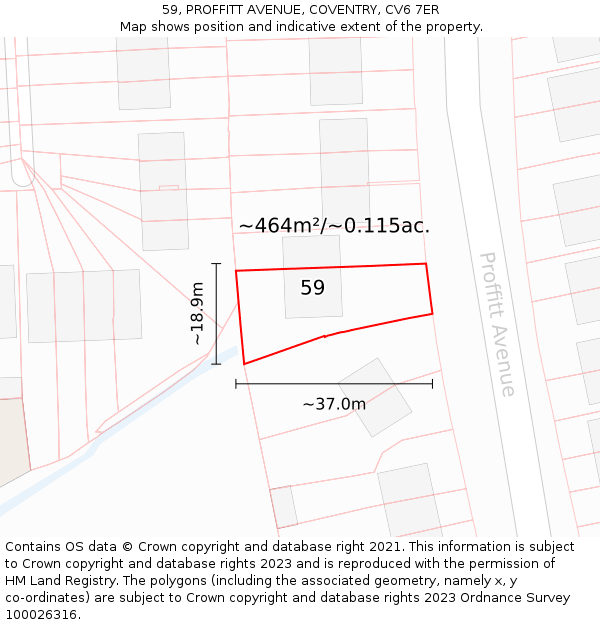 59, PROFFITT AVENUE, COVENTRY, CV6 7ER: Plot and title map