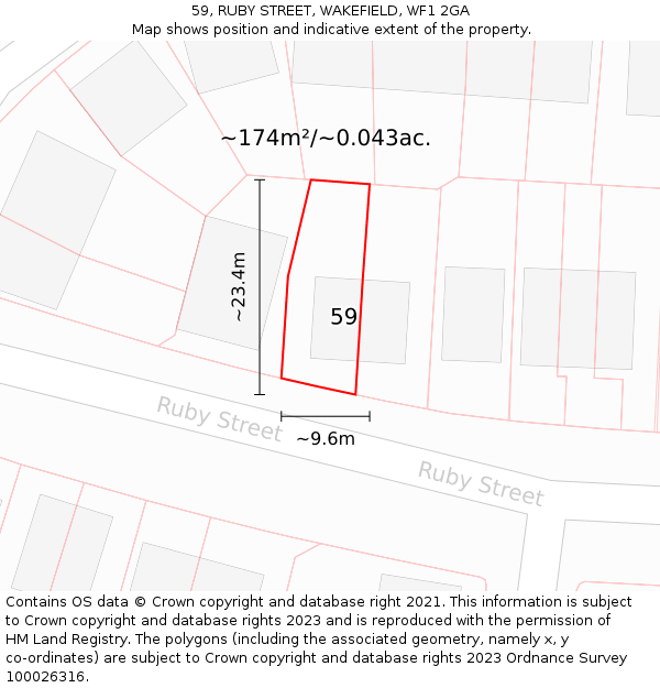 59, RUBY STREET, WAKEFIELD, WF1 2GA: Plot and title map