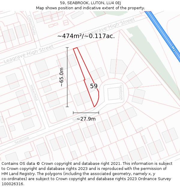 59, SEABROOK, LUTON, LU4 0EJ: Plot and title map