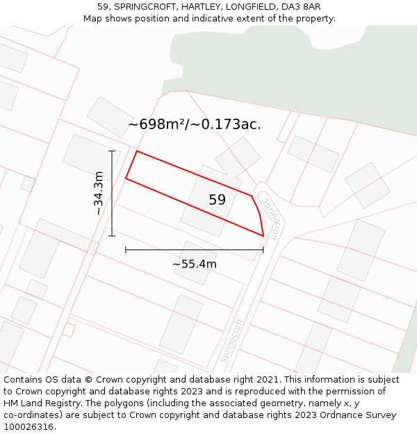59, SPRINGCROFT, HARTLEY, LONGFIELD, DA3 8AR: Plot and title map