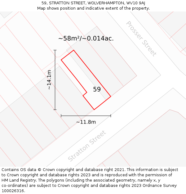 59, STRATTON STREET, WOLVERHAMPTON, WV10 9AJ: Plot and title map