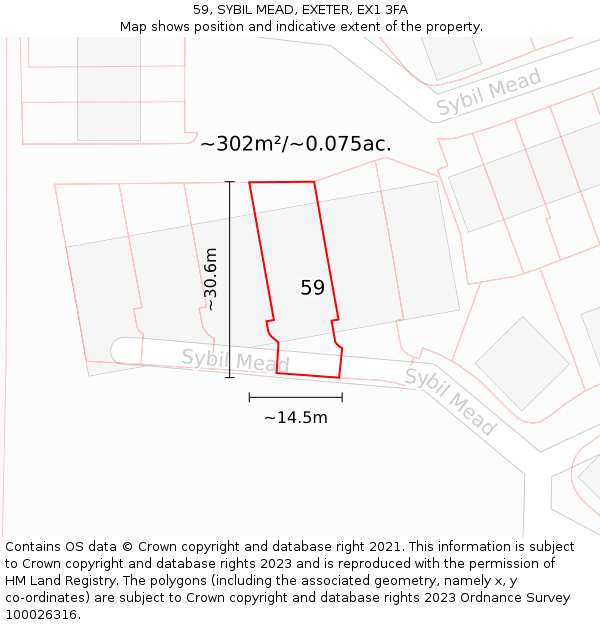 59, SYBIL MEAD, EXETER, EX1 3FA: Plot and title map