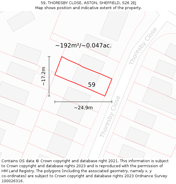 59, THORESBY CLOSE, ASTON, SHEFFIELD, S26 2EJ: Plot and title map