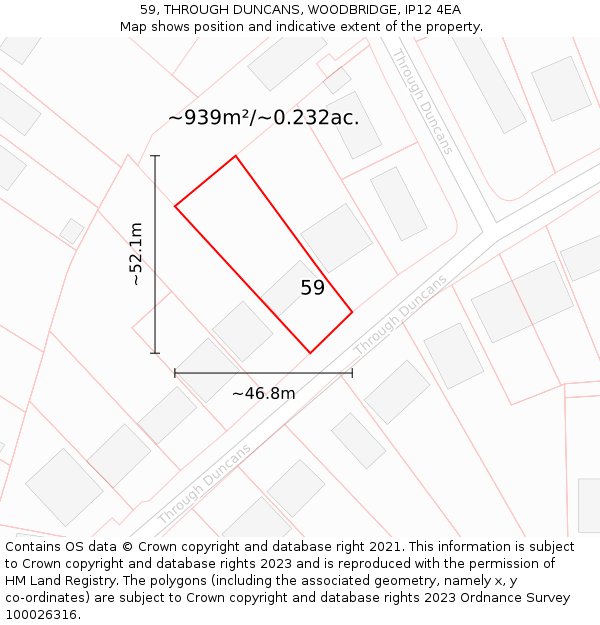 59, THROUGH DUNCANS, WOODBRIDGE, IP12 4EA: Plot and title map