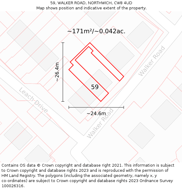 59, WALKER ROAD, NORTHWICH, CW8 4UD: Plot and title map