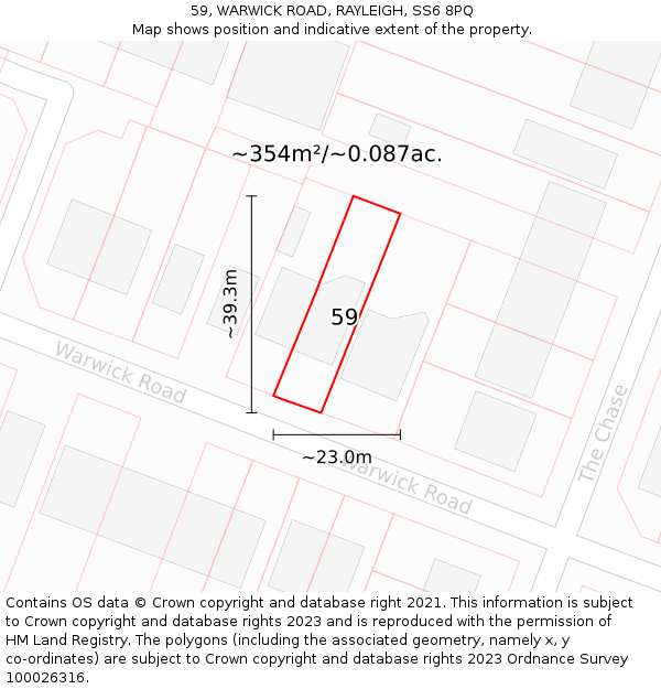 59, WARWICK ROAD, RAYLEIGH, SS6 8PQ: Plot and title map