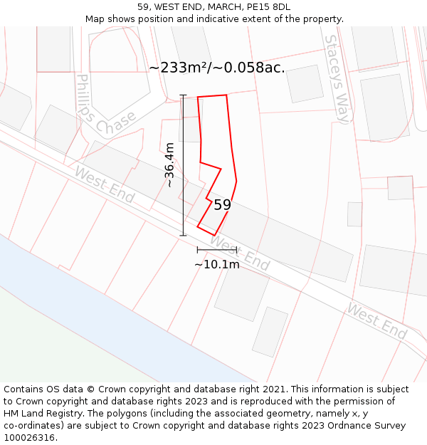 59, WEST END, MARCH, PE15 8DL: Plot and title map