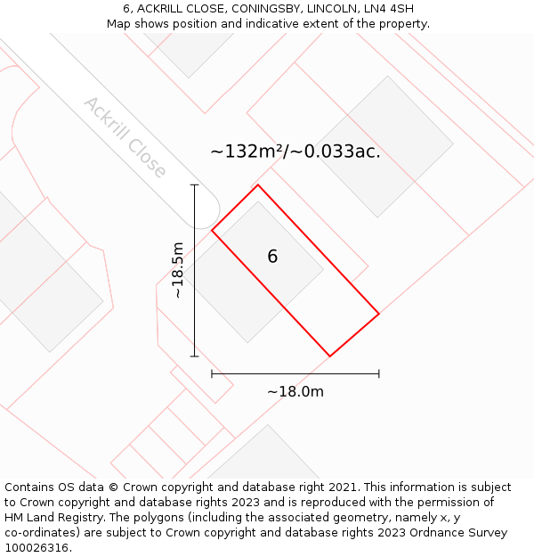 6, ACKRILL CLOSE, CONINGSBY, LINCOLN, LN4 4SH: Plot and title map