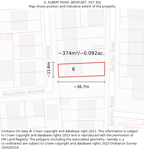 6, ALBERT ROAD, BENFLEET, SS7 4DJ: Plot and title map