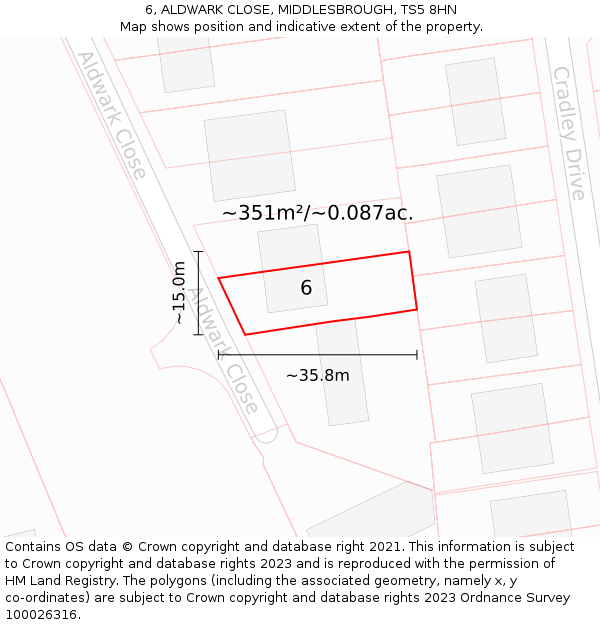 6, ALDWARK CLOSE, MIDDLESBROUGH, TS5 8HN: Plot and title map