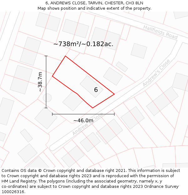 6, ANDREWS CLOSE, TARVIN, CHESTER, CH3 8LN: Plot and title map