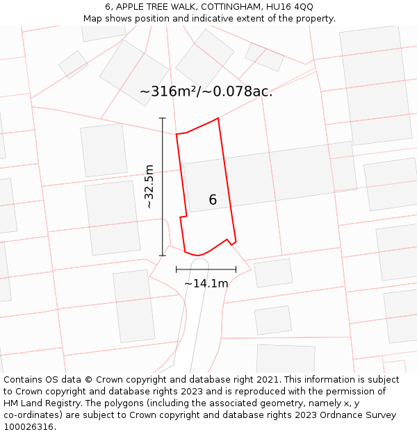 6, APPLE TREE WALK, COTTINGHAM, HU16 4QQ: Plot and title map