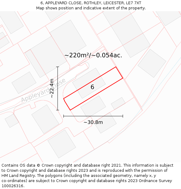 6, APPLEYARD CLOSE, ROTHLEY, LEICESTER, LE7 7XT: Plot and title map