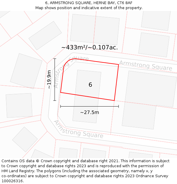 6, ARMSTRONG SQUARE, HERNE BAY, CT6 8AF: Plot and title map