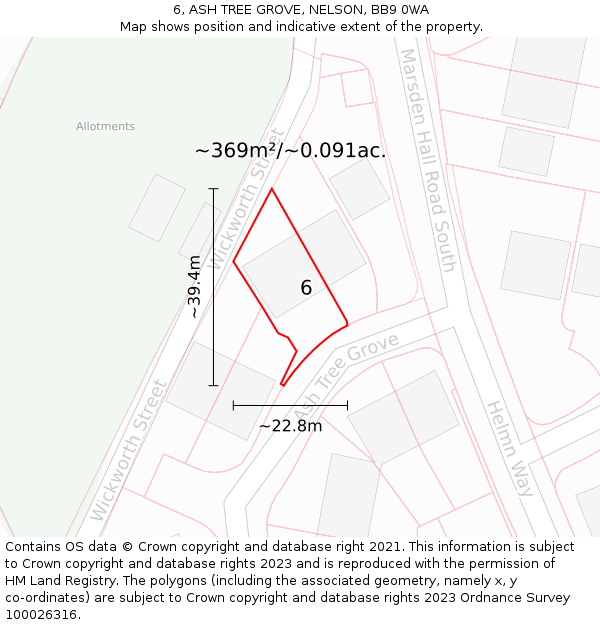 6, ASH TREE GROVE, NELSON, BB9 0WA: Plot and title map
