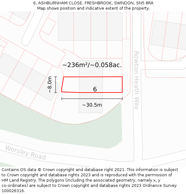6, ASHBURNHAM CLOSE, FRESHBROOK, SWINDON, SN5 8RA: Plot and title map