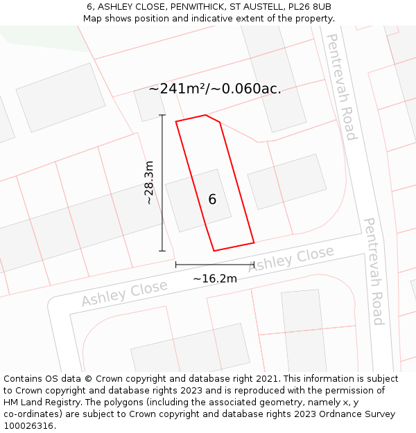 6, ASHLEY CLOSE, PENWITHICK, ST AUSTELL, PL26 8UB: Plot and title map