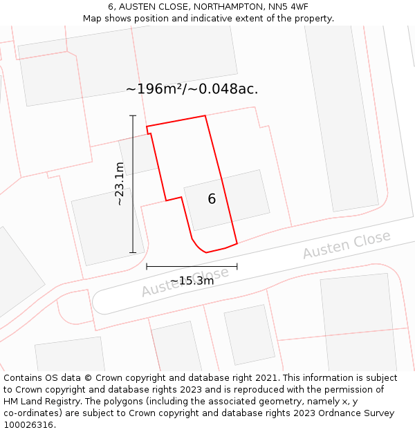 6, AUSTEN CLOSE, NORTHAMPTON, NN5 4WF: Plot and title map