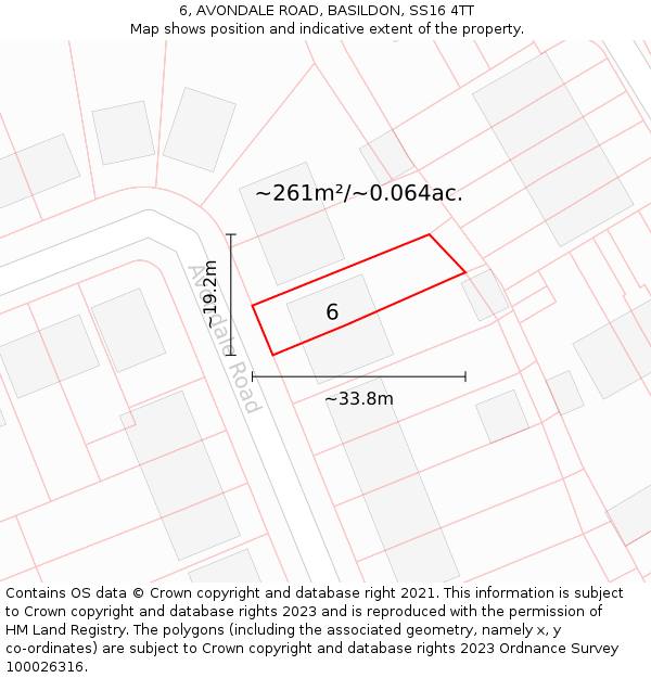 6, AVONDALE ROAD, BASILDON, SS16 4TT: Plot and title map