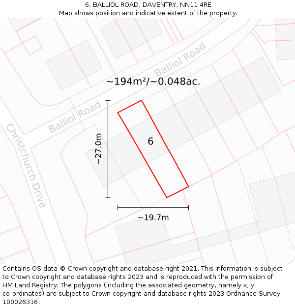 6, BALLIOL ROAD, DAVENTRY, NN11 4RE: Plot and title map
