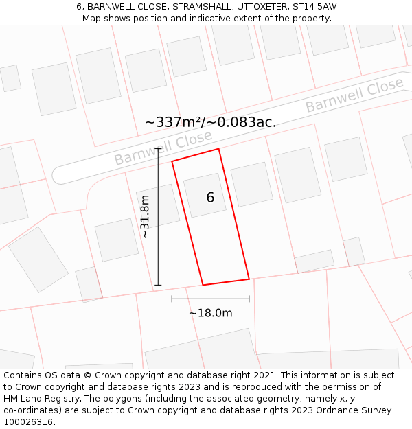6, BARNWELL CLOSE, STRAMSHALL, UTTOXETER, ST14 5AW: Plot and title map
