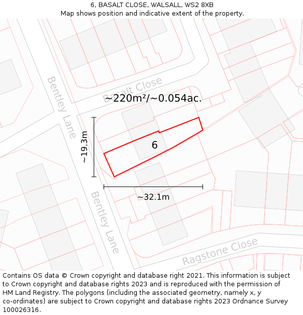 6, BASALT CLOSE, WALSALL, WS2 8XB: Plot and title map