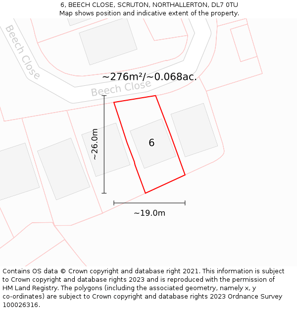 6, BEECH CLOSE, SCRUTON, NORTHALLERTON, DL7 0TU: Plot and title map
