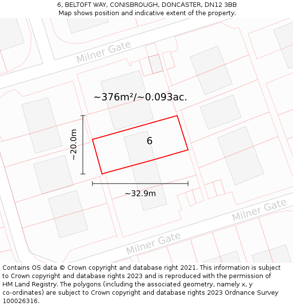 6, BELTOFT WAY, CONISBROUGH, DONCASTER, DN12 3BB: Plot and title map
