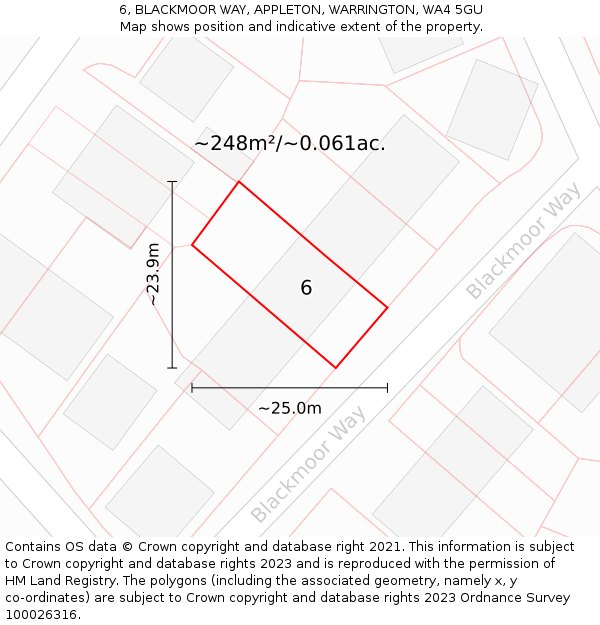 6, BLACKMOOR WAY, APPLETON, WARRINGTON, WA4 5GU: Plot and title map