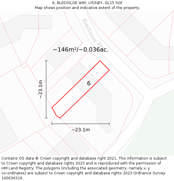 6, BLEDISLOE WAY, LYDNEY, GL15 5GF: Plot and title map