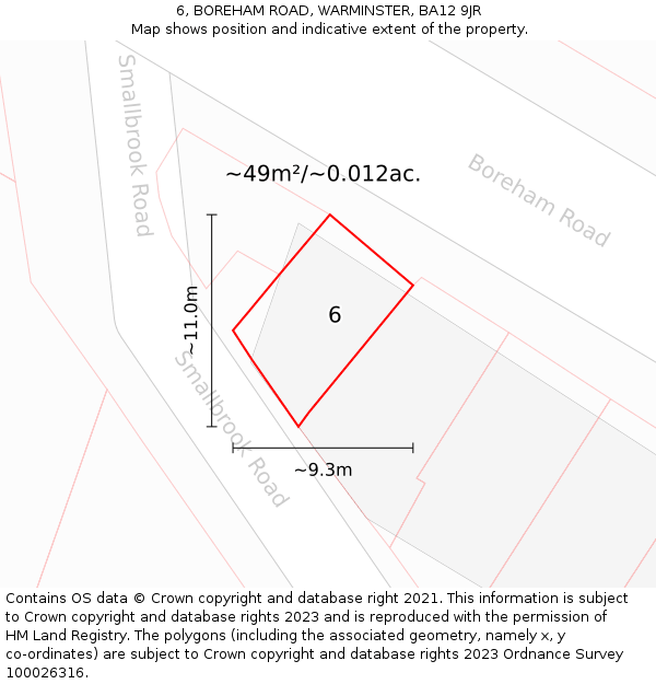 6, BOREHAM ROAD, WARMINSTER, BA12 9JR: Plot and title map