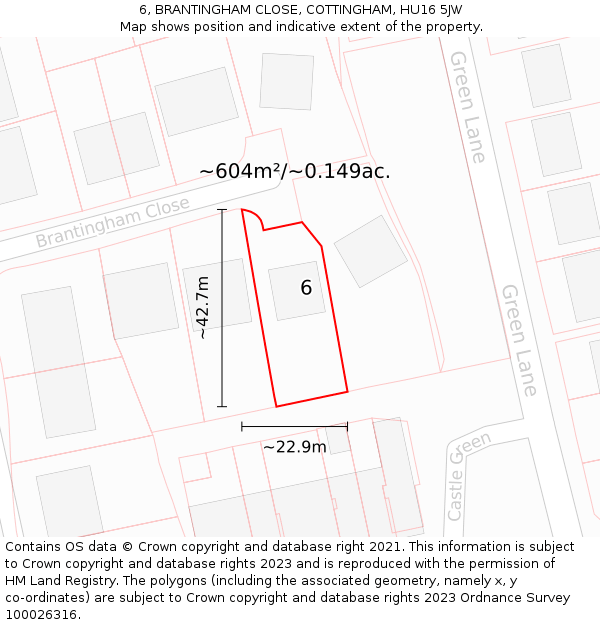 6, BRANTINGHAM CLOSE, COTTINGHAM, HU16 5JW: Plot and title map