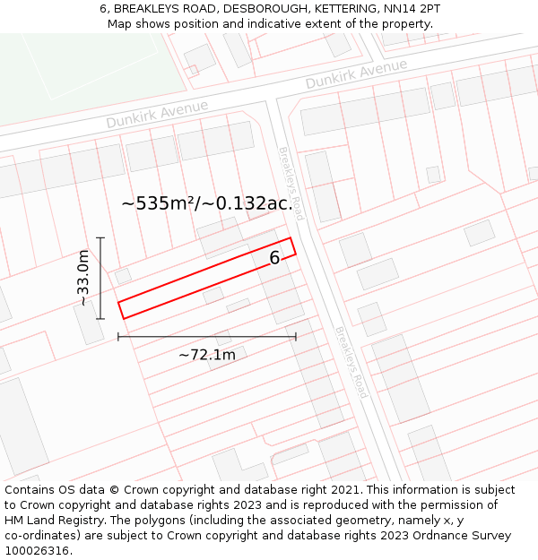 6, BREAKLEYS ROAD, DESBOROUGH, KETTERING, NN14 2PT: Plot and title map