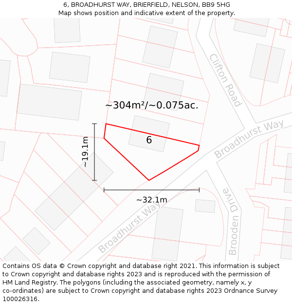 6, BROADHURST WAY, BRIERFIELD, NELSON, BB9 5HG: Plot and title map