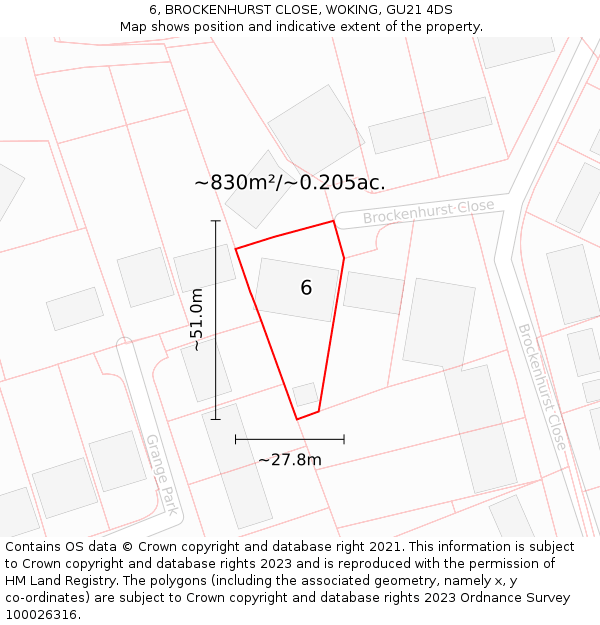 6, BROCKENHURST CLOSE, WOKING, GU21 4DS: Plot and title map