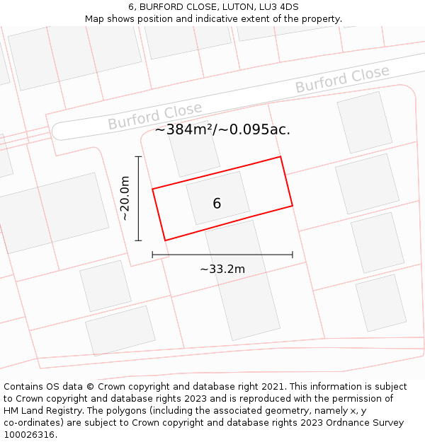 6, BURFORD CLOSE, LUTON, LU3 4DS: Plot and title map