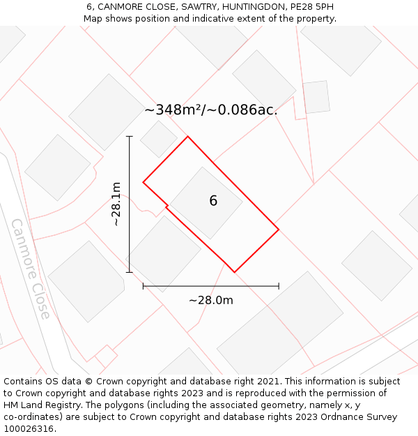 6, CANMORE CLOSE, SAWTRY, HUNTINGDON, PE28 5PH: Plot and title map