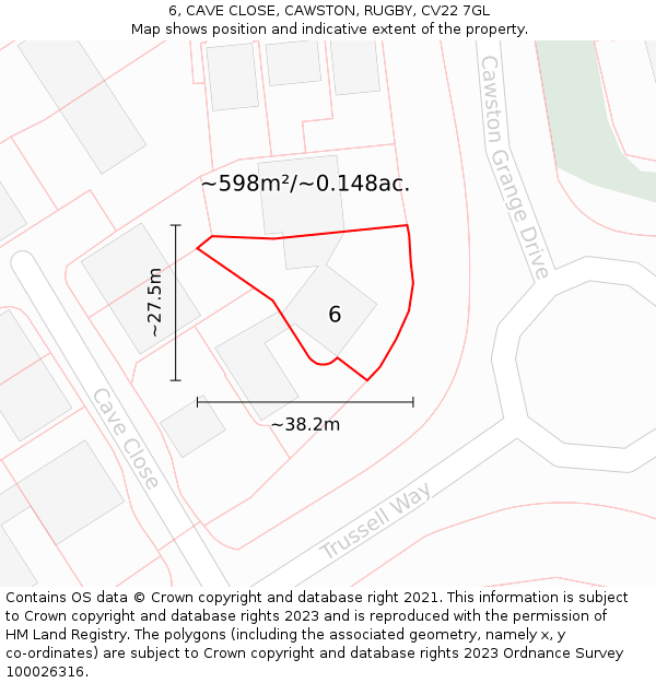 6, CAVE CLOSE, CAWSTON, RUGBY, CV22 7GL: Plot and title map