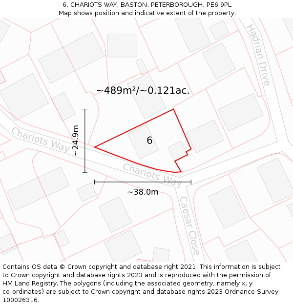 6, CHARIOTS WAY, BASTON, PETERBOROUGH, PE6 9PL: Plot and title map
